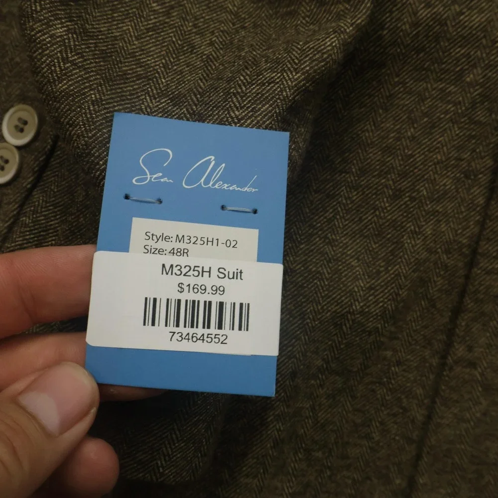 Sean Alexander Blazer Mens 48R Brown Herringbone Wool Blend Sport Coat Jacket